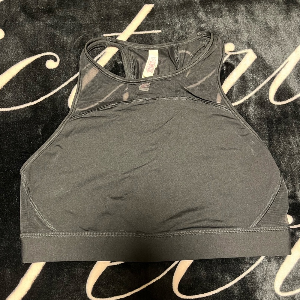 Victoria’s Secret PINK Logo Mesh Black High Neck Sports Bra